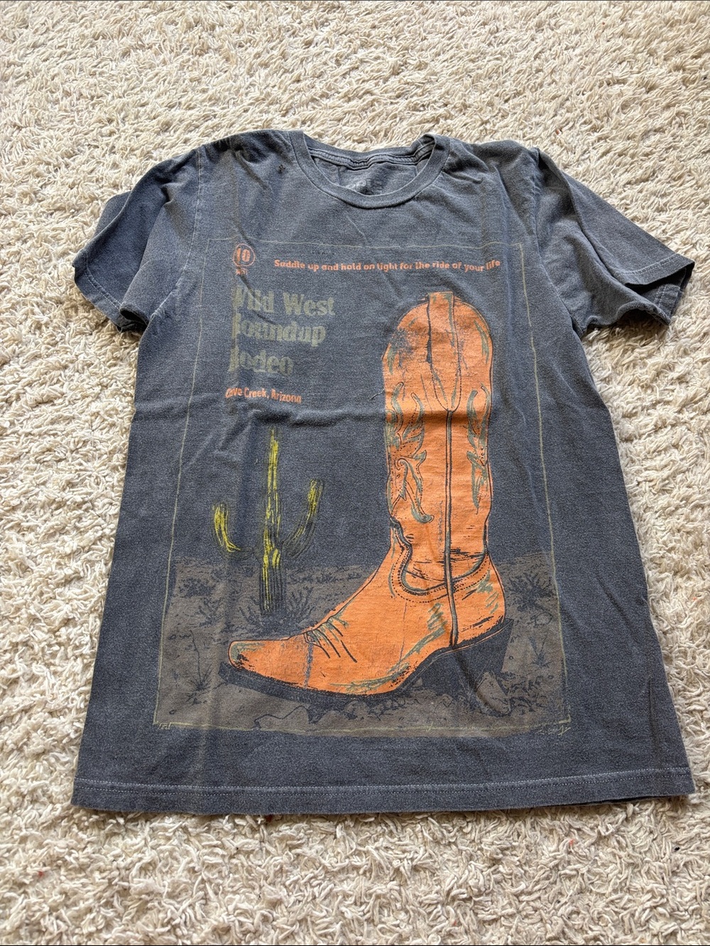Ripple Junction Charcoal Tee with Orange Cowboy Boot Graphic